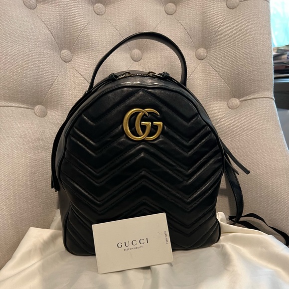 Gucci Handbags - 💛🖤Gucci Calfskin Matelasse GG Marmont Backpack in Black🖤💛